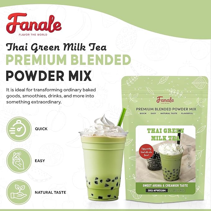 Fanale Premium Thai Green Bubble Tea Flavoring Powder for Boba Tea| Perfect for Baking Smoothies Desserts and Drinks | Instant Boba Bubble Tea Powder for Milk Tea - 2.2 Pounds (Pack of 20)