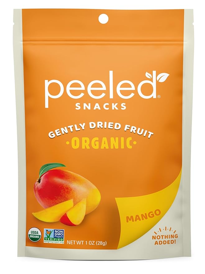 Peeled Snacks Organic Dried Fruit – Healthy Vegan Snacks for On-the-Go Lunch and More Mango 1 Oz (Pack of 24)