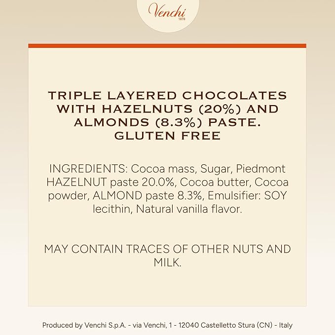 Venchi - Extra Dark Cremino Chocolates Extra Dark Chocolate and Gianduja Flavor Chocolate Candy Bulk Vegan Gluten Free 2.2 lb Bag