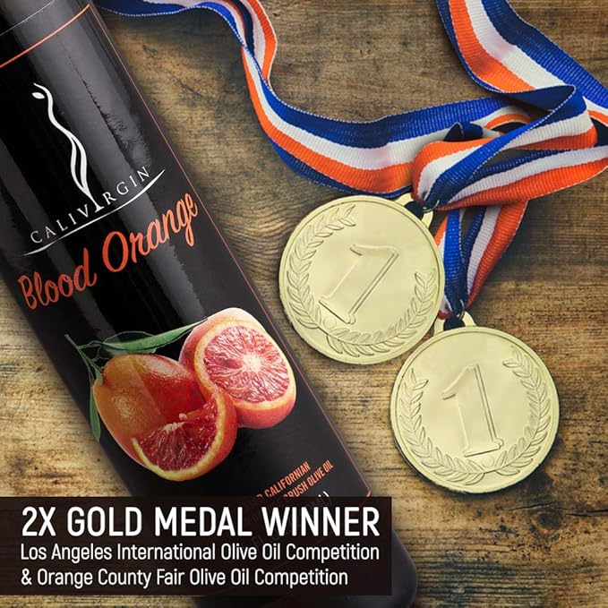 Calivirgin Blood Orange Olive Oil - Blood Orange Infused Extra Virgin Olive Oil - Cold Pressed Olive Oil - Blood Orange Flavored Olive Oil - No Preservatives Organically Grown Olives - 250ml