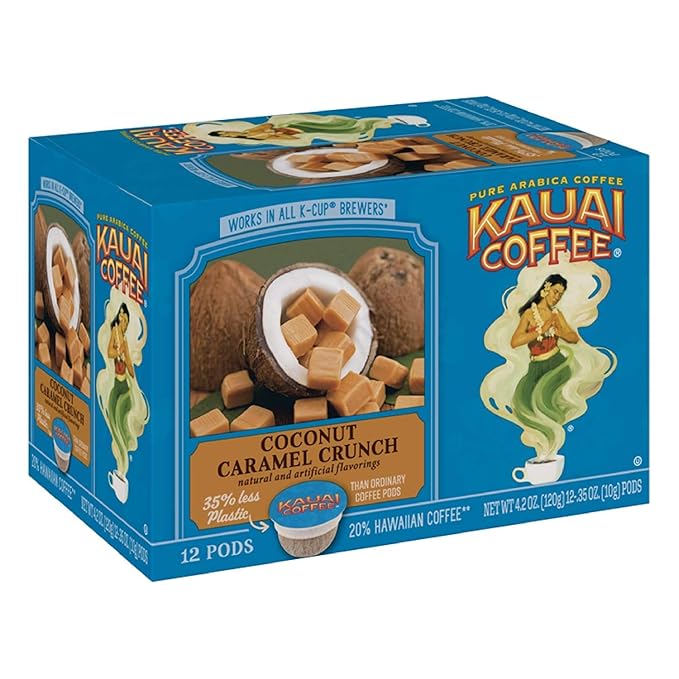 Kauai Coffee | Coconut Caramel Crunch Flavor | Arabica Coffee | 12 PODS