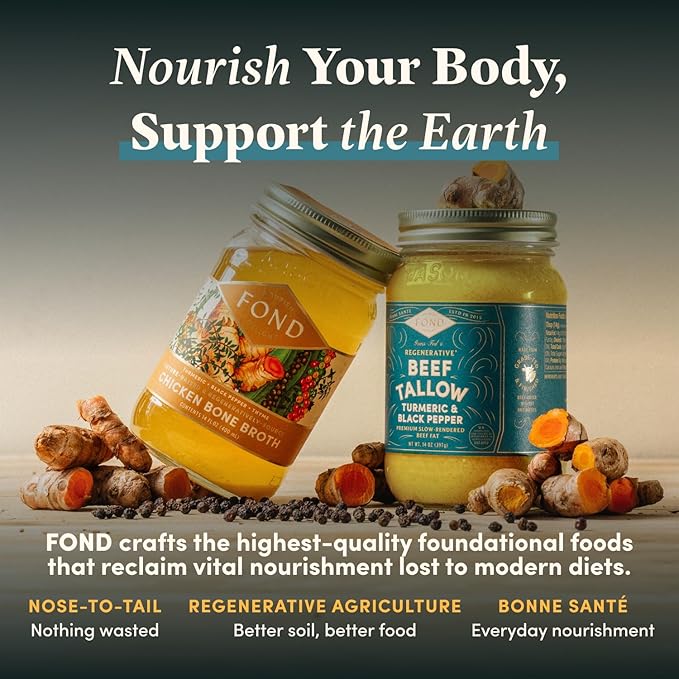 FOND Regenerative Grass-Fed Beef Tallow for Cooking – High Smoke Point Grass Fed Beef Tallow for Frying Sautéing &amp Roasting – Sustainably Sourced Seed Oil Free – Turmeric &amp Black Pepper 14