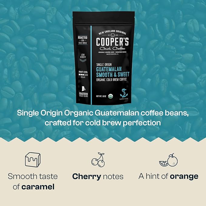 Guatemala Organic Cold Brew Coffee Single Origin Gourmet Beans Tasting Notes of Milk Chocolate Creamy Caramel &amp A Hint of Orange Medium Roast Coarse Ground Beans 16 oz Coffee Bag