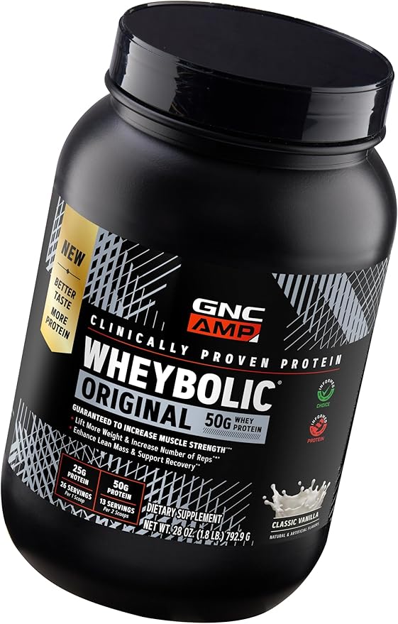 GNC AMP New Wheybolic- Clinically Studied Whey Protein Powder for Workouts &amp Active Lifestyles- High Leucine Content- Smooth Mixing Drink Mix for Fitness Shakes- Classic Vanilla - 28 Oz (13 Servin