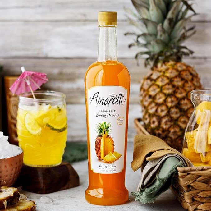 Amoretti - Pineapple Beverage Infusion - Drink Mix &amp Water Enhancer with Pump for Flavoring Cocktails Waters Teas and other Beverages Preservative Free