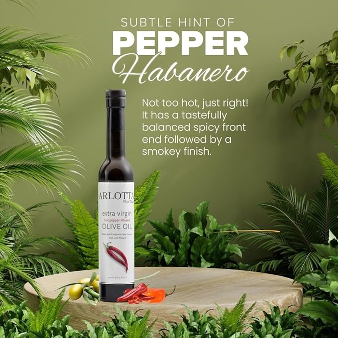 500ml Organic Hot Pepper Infused Extra Virgin Olive Oil Cold Pressed | California EVOO Kosher by Arlotta Food Studio | Spicy Cooking Oil for Pasta Pizza Vegetables Marinades | USA Made