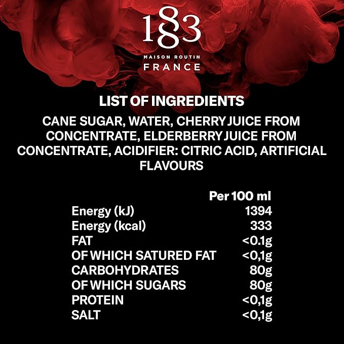 1883 Cherry Syrup for Drinks Made in France 1 Liter Glass Bottle