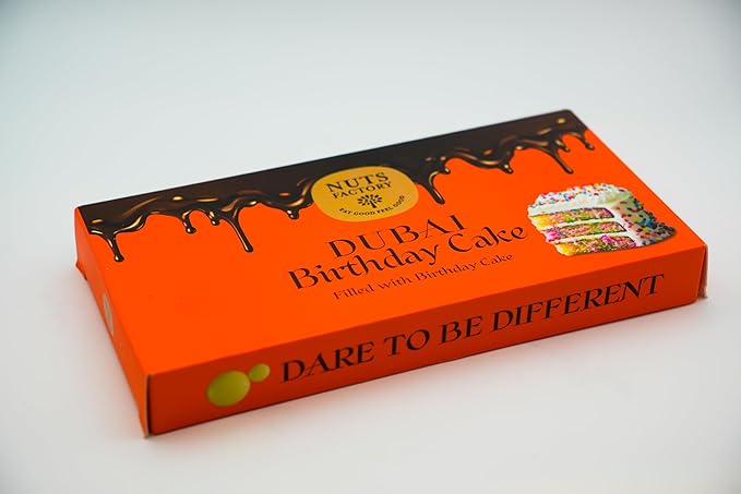 Nuts Factory – Dubai Chocolate Bars – Birthday Cake Flavor– Pack of 2 (Full Size Birthday Cake)