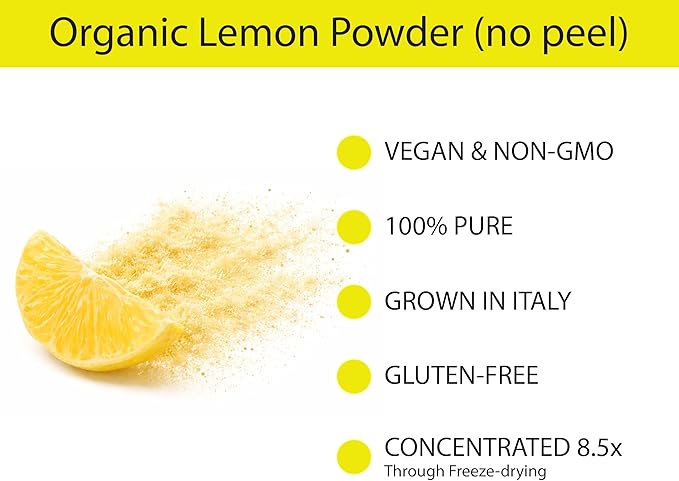KOYAH - Organic Lemon Powder (No Peel): 120 Servings (1 Scoop = 1/4 Lemon) Freeze-Dried 100% Pure