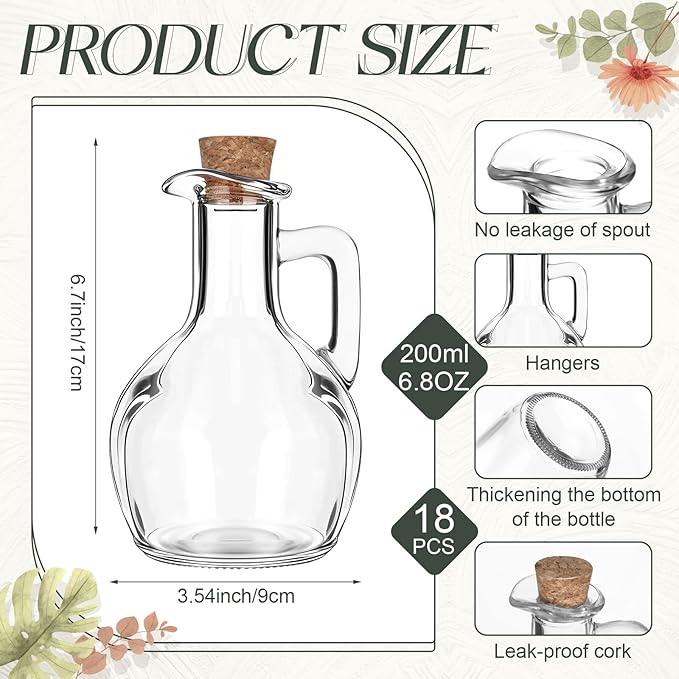 18 Pcs 6.7 oz Glass Maple Syrup Bottles Clear Reusable Glass Bottles with Lids Loop Handle and Maple Syrup Stickers Syrup Jars Syrup Container for Milk Potion Juice Sauce Oil Storage Gift