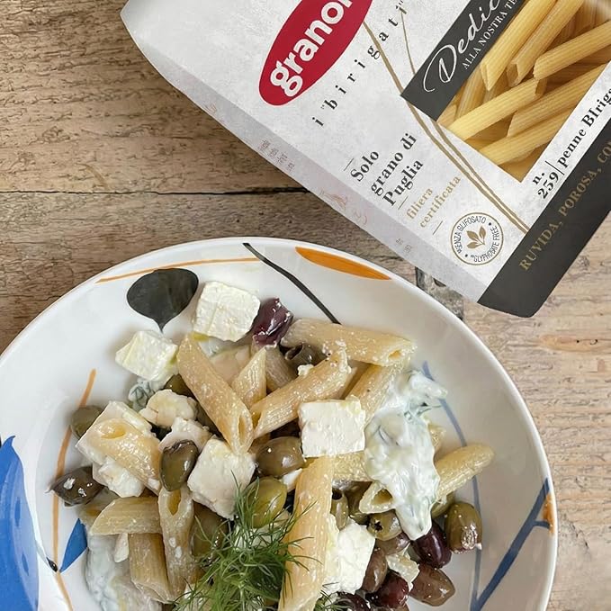 Granoro Dedicato Penne BIrigate (Double Ridged) #259 - Authentic Italian Pasta Made from 100% Puglia Durum Wheat Semolina Bronze Die Non-GMO Vegan 1 lb Bags (Pack of 3)