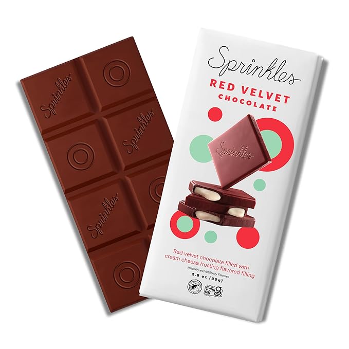 Sprinkles Chocolate Bar Inspired by our Iconic Cupcake Flavors 2.8oz Bars Chocolate Snack Naturally Flavored Frosting Filled (12 Count Red Velvet)