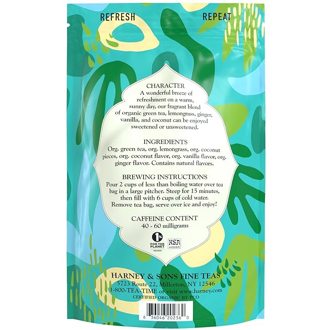 Harney &amp Sons Organic Green with Coconut Fresh Brew Iced Tea 15 Count