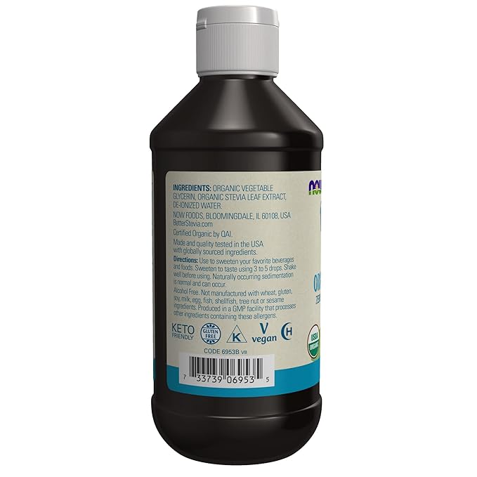 NOW Foods BetterStevia Organic Glycerite Zero-Calorie Liquid Sweetener Keto Friendly Suitable for Diabetics No Erythritol 8-Ounce