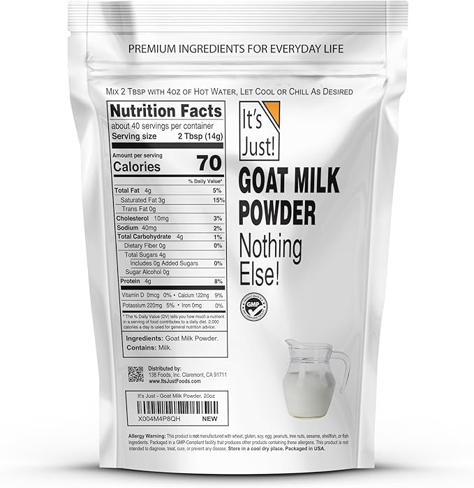 It's Just! - Goat Milk Powder (1.25lb) Grass-Fed Australian Source Heavy Metal Tested Easy to Mix Just Add Water
