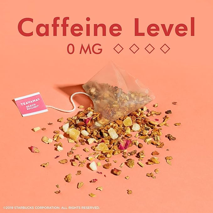Teavana Beach Bellini and Lemon Ginger Bliss Herbal Tea - 12 Sachets Each (24 Total) Plus 12 GoHealthful Pure Raw Organic Honey Sticks Equal to 2.11 Ounces of Clover Honey