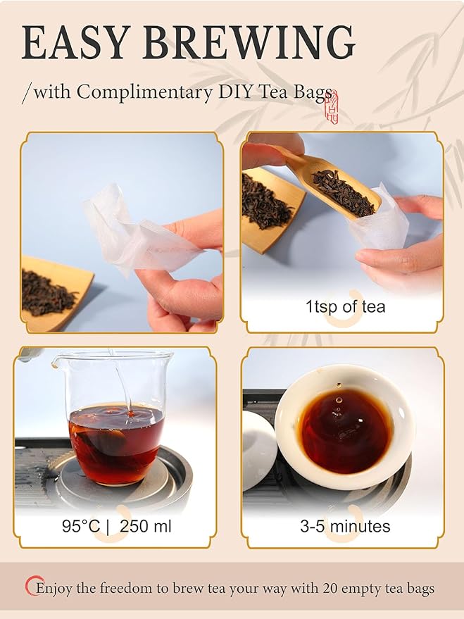CO-OP 1950 Decaf Puerh Tea Loose Leaf Decaffeinated 150g Premium Yunnan Large-Leaf Aged Fermented Tea Smooth Rich &amp Smooth No Additives 20 Empty Teabags Included Tin