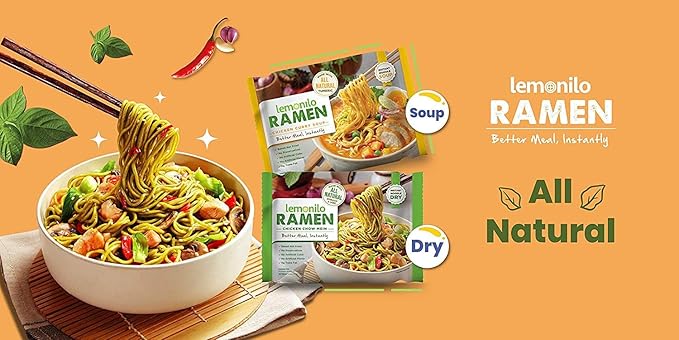 Lemonilo Ramen - Chick'n Curry Soup - Healthy Instant Ramen - Oven-Baked Noodles with Tumeric - Made with All-Natural Ingredients - Quick Meal Kit (2.57 Oz) - Pack of 24
