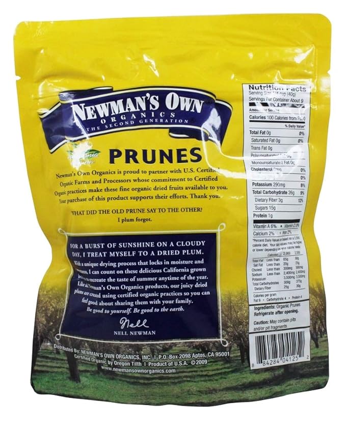 Newman's Own Organics California Prunes 12-Ounce Pouches (Pack of 6)