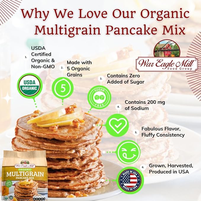 War Eagle Mill Multigrain Pancake Mix Organic 24 oz Bag (2 Pack)