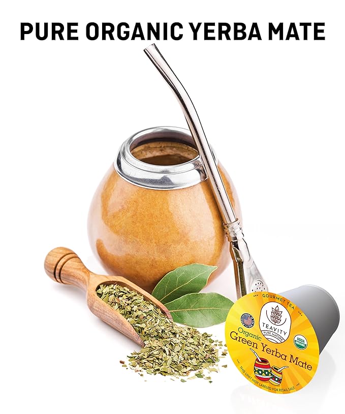 Organic Yerba Mate Tea Pods for Keurig - Green Unsmoked Yerba Mate by Teavity (36 Tea Pods)