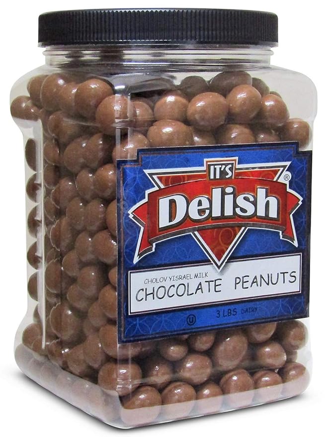 Gourmet Milk Chocolate Covered Peanuts by Its Delish – 3LBS Jumbo Reusable Container – Premium Dairy Chocolate Coated Peanuts