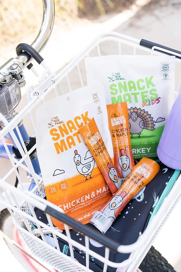 New Primal Snack Mates Chicken &amp Turkey Pack Gluten Free Healthy Snacks for Kids Low Sugar High Protein Kids Snack Mini Paleo Jerky Meat Stick 5 (0.5 oz) Sticks Per Bag 2 Bags 10 Count