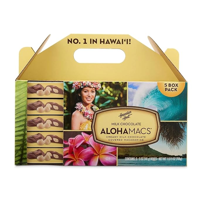 Hawaiian Host Alohamacs Milk Chocolate Covered Macadamia Handy Pack 5 pack Gift Box