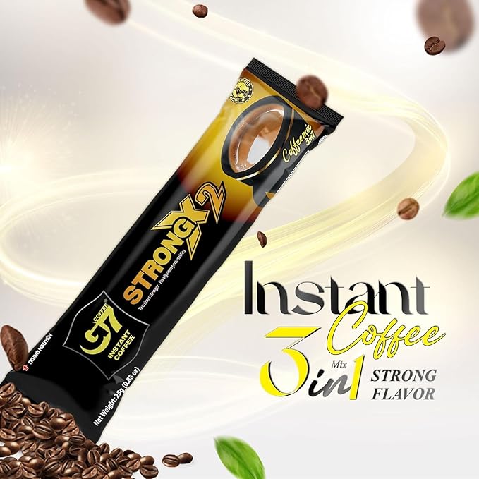 TRUNG NGUYEN — G7 Strong X2 3 in 1 Instant Coffee (2 Bags) —Roasted Ground Coffee Blend w/Non-dairy Creamer and Sugar — Strong and Bold — Instant Vietnamese Coffee(24Packets) - Nhi An