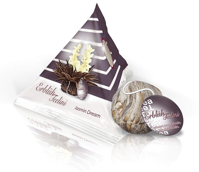 Creano Blooming Tea Tealini - Tea Flowers in Cup Size - Gift Set in Wooden Tea Box - 12 pcs in 8 Varieties - White Tea &amp Black Tea
