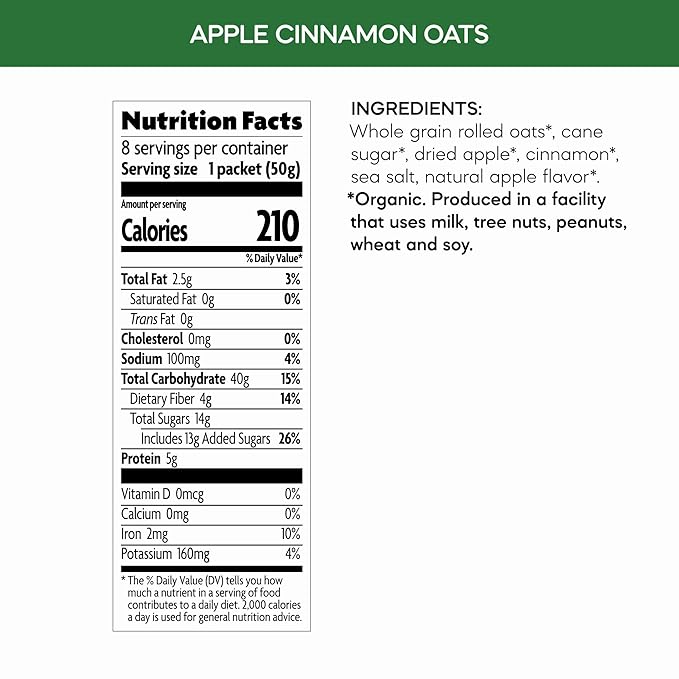 Nature's Path Organic Apple Cinnamon Instant Oatmeal 14 oz (Pack of 6) Non-GMO
