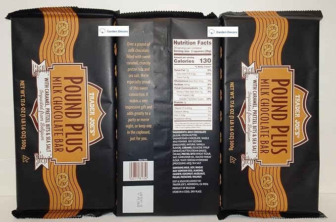 Trader Joe's2 Trader Joes Pound Plus Milk Chocolate Bar with Caramel Pretzel Bits &amp Sea Salt 17.6oz 500g Three Bags