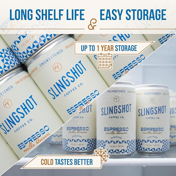 Chilled Espresso - Vanilla Blossom Ready-to-Drink Coffee 7oz Cans (12 Pack) | Organic Italian Espresso Blend with Smooth Vanilla with Notes of Caramel Baking Spice &amp Dark Fruit