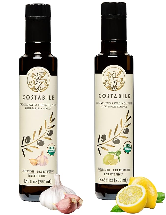 Lemon and Garlic Infused EVOO - High in polyphenols from olives of a single grove in Italy - COSTABILE