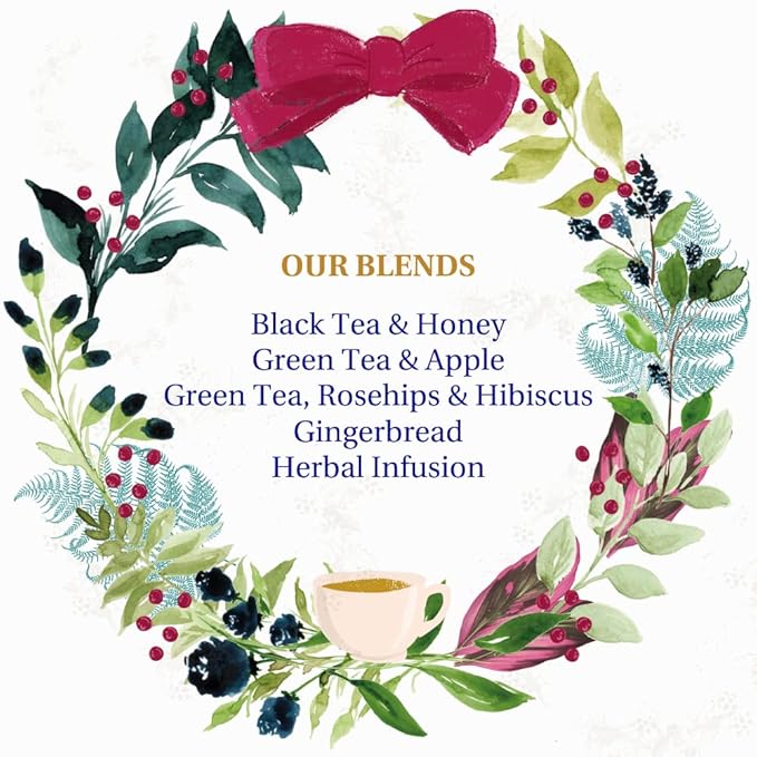 New English Teas Christmas Tea Advent Calendar 50 Pyramid Teabags 5 Festive Black Tea Fruit &amp Herbal Blends