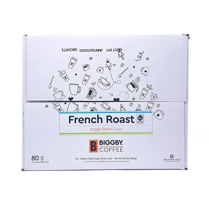 Biggby French Roast Single Serve Coffee Recyclable Plastic Cups 80 Count Box Dark Roast