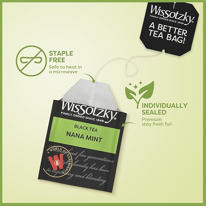 Wissotzky Nana Mint Black Tea (6 Pack - 120 Tea Bags | Antioxidant Rich | Revitalizing Nana Tea | Black Tea Bags