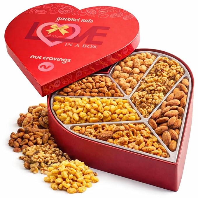NUT CRAVINGS - Easter Mixed Nuts Heart Shaped Gift Basket Love in A Box (6 Assortments 2 LB) Ramadan Gifts Day Romantic Food Arrangement Healthy Snack Care Package Food Assortments