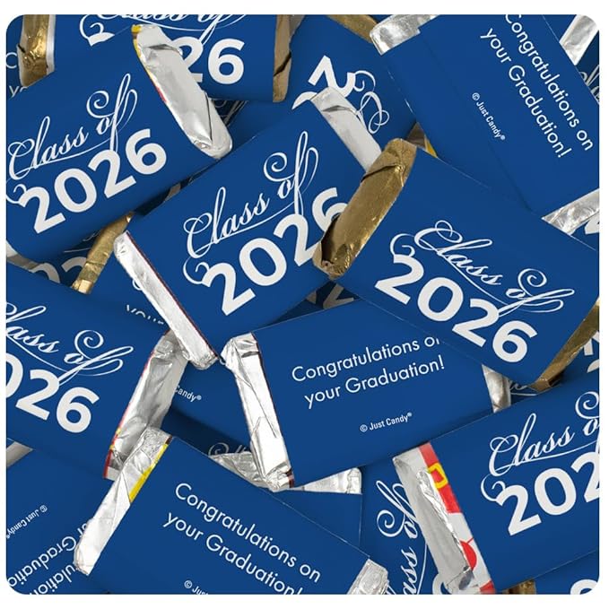 34 Pcs Blue Graduation Candy Party Favors Assorted Wrapped Miniatures Chocolate - Class of 2026