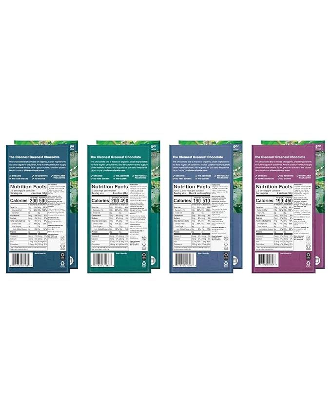 Alter Eco | Blackout Variety Pack | Pure Dark Cocoa Fair Trade Organic Non-GMO Gluten Free Dark Chocolate Bars - (4 Flavors - 8 Bars)