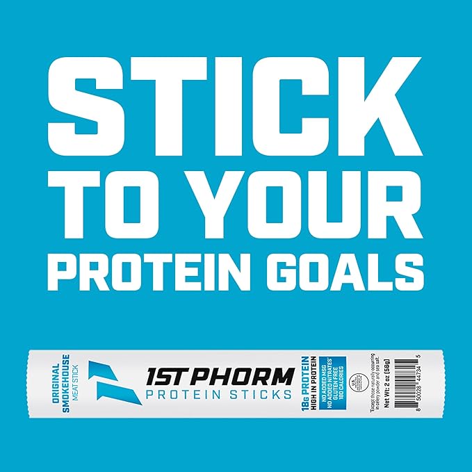 1st Phorm Meat Sticks Original Smokehouse 18G Protein per Serving USA Raised Lean Beef and Pork High Protein Snacks Gluten Free No Msg or Nitrates Individually Wrapped 15 Count