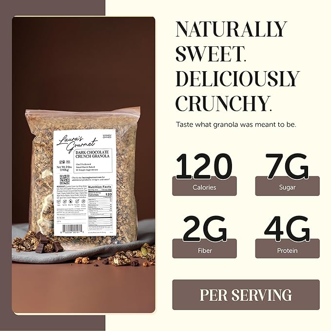 Laura's Gourmet Granola - Dark Chocolate Crunch - Gluten Soy &amp Dairy Free - Organic Agave Bittersweet Chocolate Cocoa Vegan Artisan Chef's Trifecta of Taste Texture &amp Mouthfeel - 2 LB