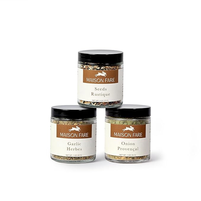 Set of 3 Artisan Bread Seasoning Mixes – Garlic Herbs with Black Garlic Seed Blend and Toasted Onion With Lemon | Seasoning Blends for Bread Dough Dips Dressings Spreads | Gourmet Gift Set