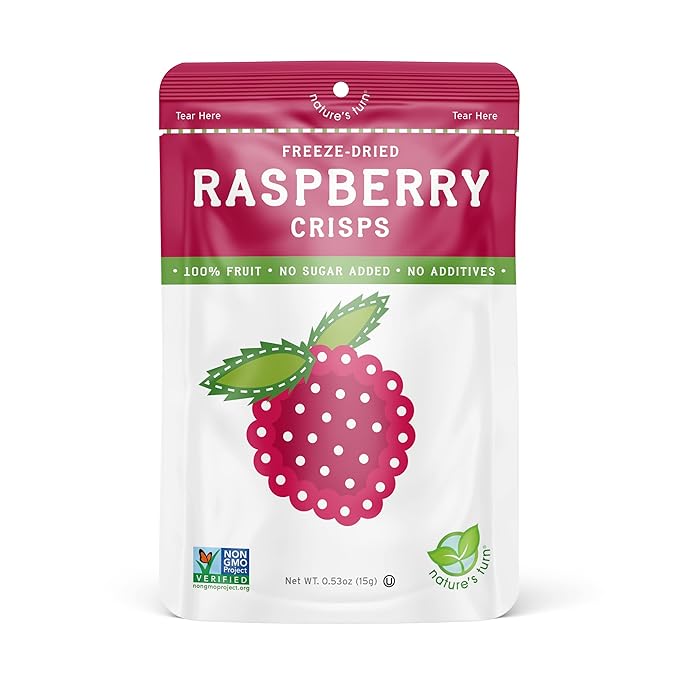 Nature’s Turn Freeze-Dried Raspberry Crisps – Healthy Gluten-Free Crispy &amp Delicious Plant-Based Snack Ideal for Cereal Smoothies School Lunches &amp On-the-Go Bags of 12 (0.53 oz Each)
