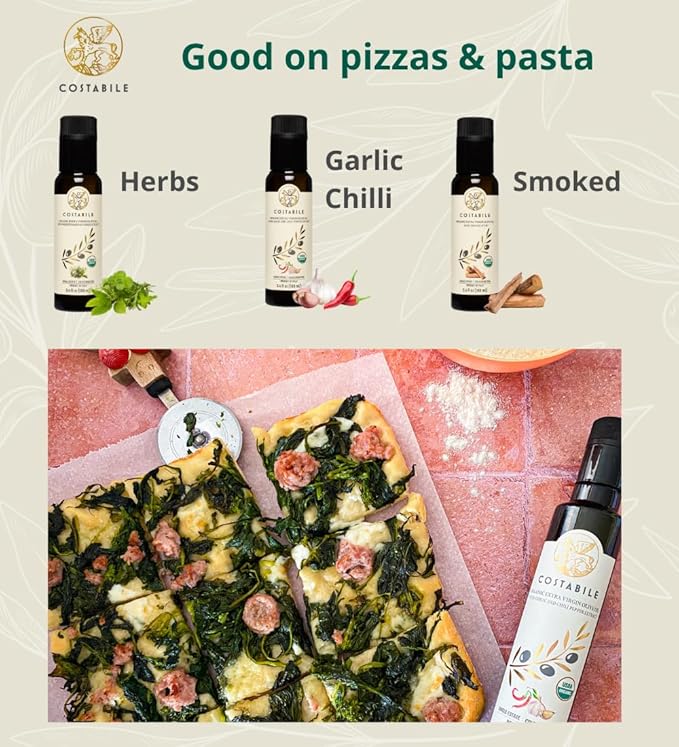 Flavored Olive Oil Gift Set - Organic Extra Virgin Olive Oil Sampler. Perfect Flavored Variety Pack for Italian Gifts Lovers and Foodies. Box 5 x 3.45 Fl.Oz.