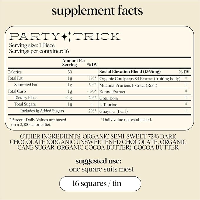 Alice Mushrooms Party Trick | Functional Mushroom Chocolate for Social Enjoyment | Cordyceps Kanna &amp Nootropics for Shared Experiences - 2 Pack