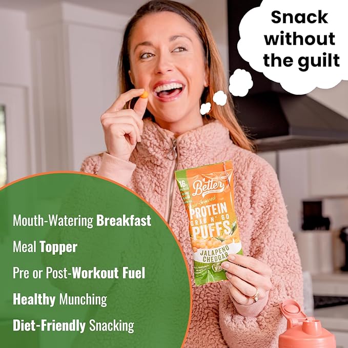 Better Than Good Savory Keto Jalapeno Cheddar Protein Puffs | Gluten-Free -16g Protein Low Sugar Low Calorie Diabetic Friendly Snacks | Low carb Healthy Kids Snack | No Artificial Flavours (12-Pac