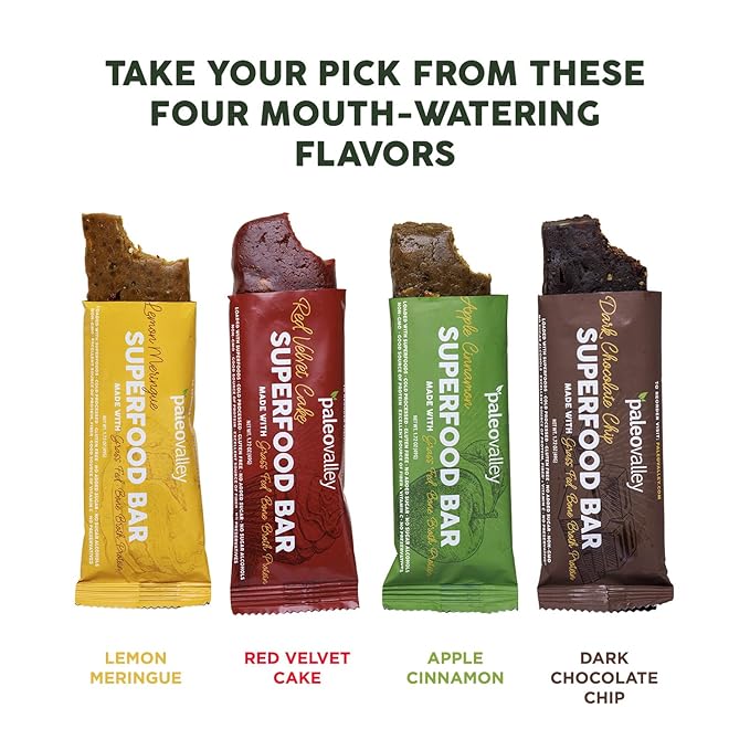 Paleovalley Superfood Bars – Apple Cinnamon– 10 Pack – 9g Protein per Bar – Gluten-Free Grain-Free Paleo Non-GMO – On-the-Go Snack