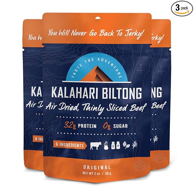 Original Kalahari Biltong Air-Dried Thinly Sliced Beef 2oz (Pack of 3) Sugar Free Gluten Free Keto &amp Paleo High Protein Snack