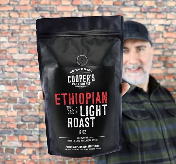 Ethiopian Bold Light Roast Grade 1 Ground Coffee Natural Dry Processed Single Origin Intense Bright Bold &amp Aromatic Coffee Gourmet Coffee - 12 oz Bag